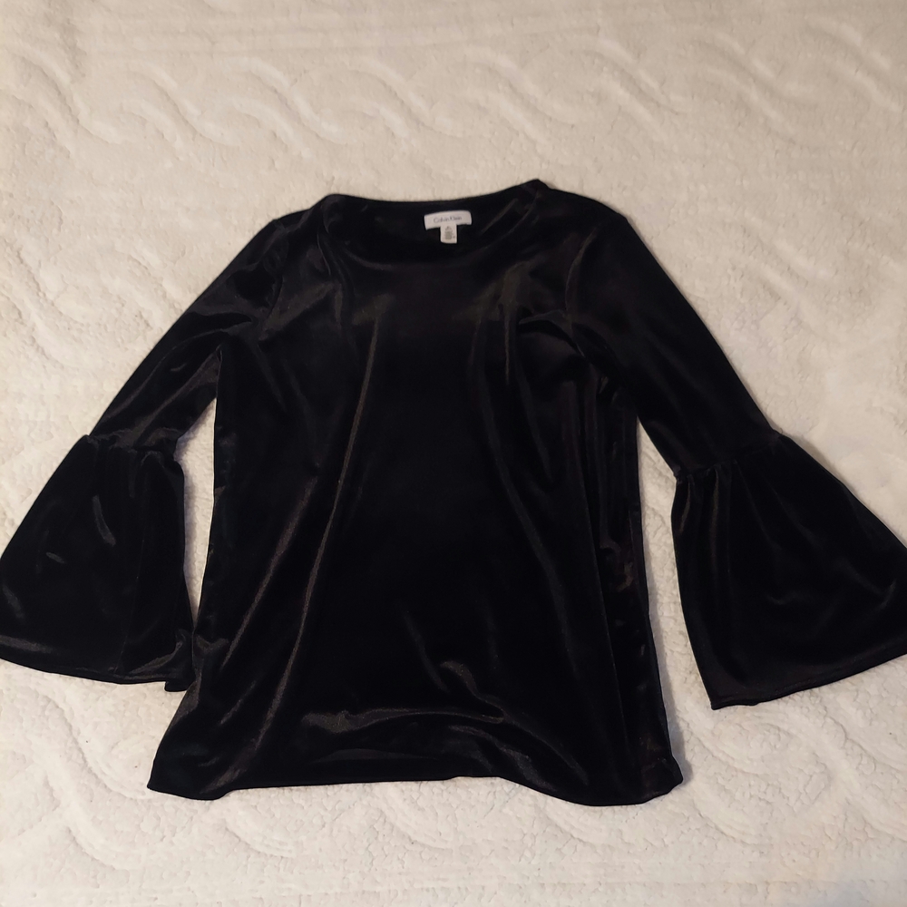Calvin Klein Black Bell Sleeve Velvet Blouse